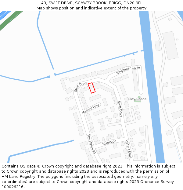 43, SWIFT DRIVE, SCAWBY BROOK, BRIGG, DN20 9FL: Location map and indicative extent of plot