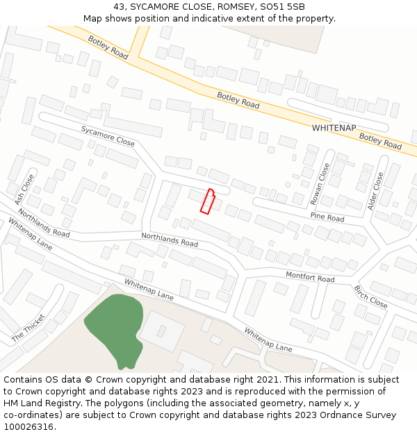 43, SYCAMORE CLOSE, ROMSEY, SO51 5SB: Location map and indicative extent of plot