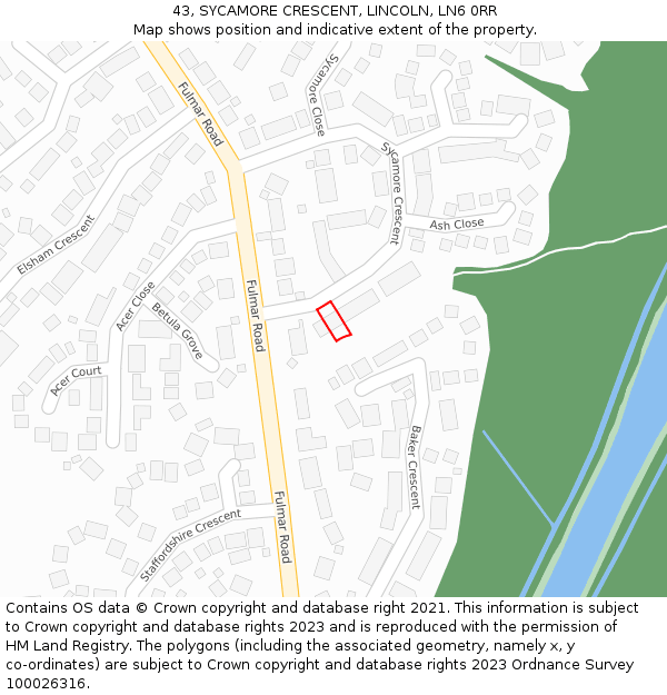 43, SYCAMORE CRESCENT, LINCOLN, LN6 0RR: Location map and indicative extent of plot