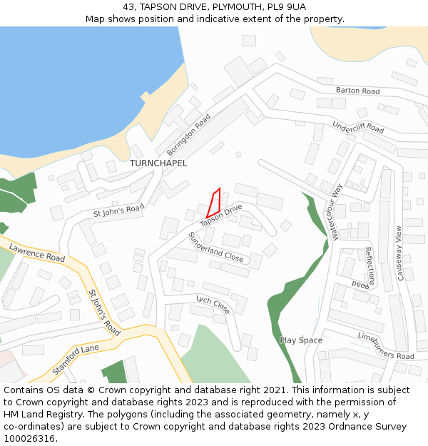 43, TAPSON DRIVE, PLYMOUTH, PL9 9UA: Location map and indicative extent of plot
