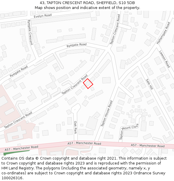 43, TAPTON CRESCENT ROAD, SHEFFIELD, S10 5DB: Location map and indicative extent of plot