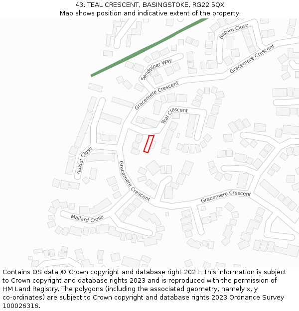 43, TEAL CRESCENT, BASINGSTOKE, RG22 5QX: Location map and indicative extent of plot