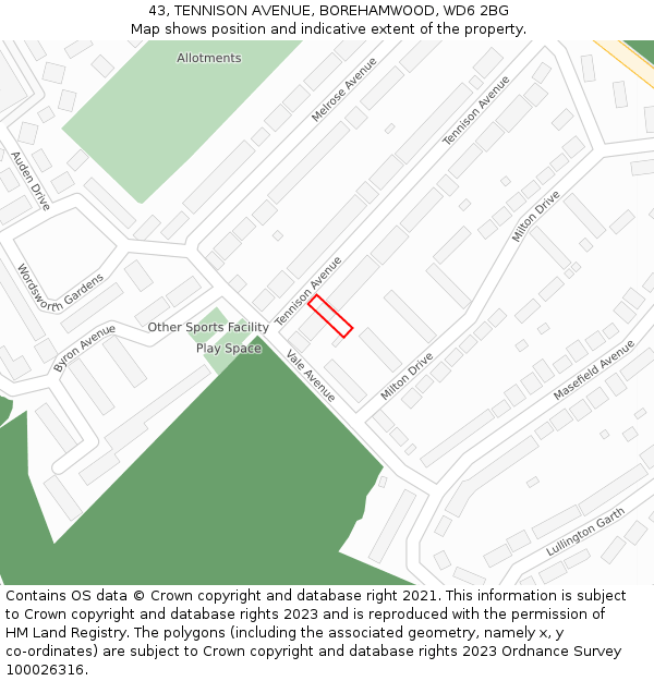43, TENNISON AVENUE, BOREHAMWOOD, WD6 2BG: Location map and indicative extent of plot