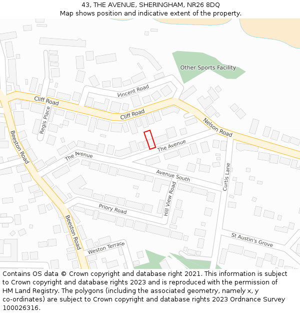 43, THE AVENUE, SHERINGHAM, NR26 8DQ: Location map and indicative extent of plot