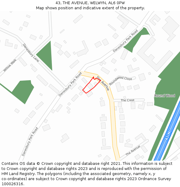 43, THE AVENUE, WELWYN, AL6 0PW: Location map and indicative extent of plot