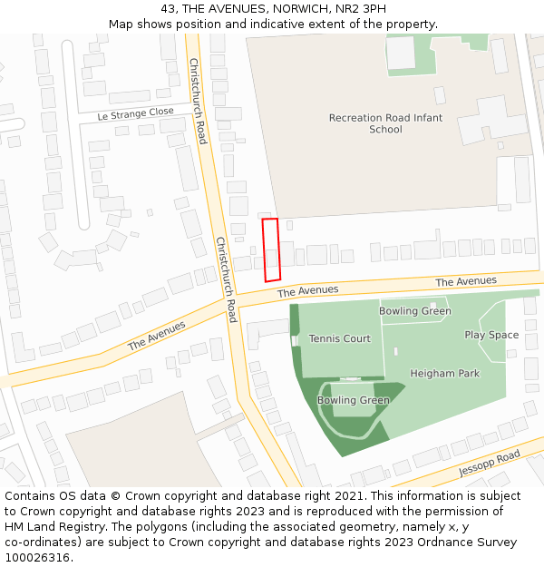 43, THE AVENUES, NORWICH, NR2 3PH: Location map and indicative extent of plot