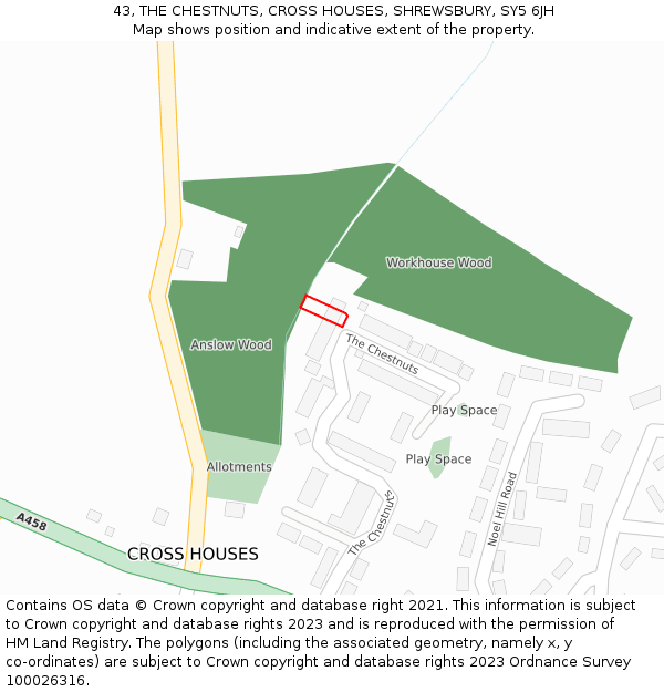 43, THE CHESTNUTS, CROSS HOUSES, SHREWSBURY, SY5 6JH: Location map and indicative extent of plot