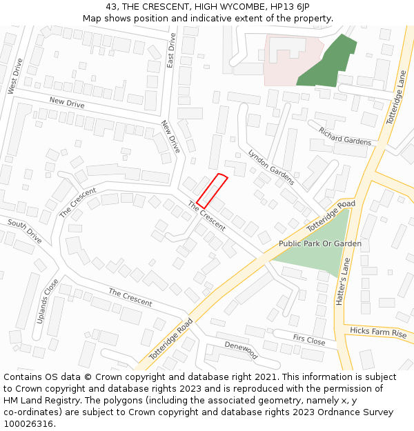 43, THE CRESCENT, HIGH WYCOMBE, HP13 6JP: Location map and indicative extent of plot