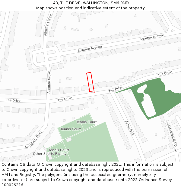 43, THE DRIVE, WALLINGTON, SM6 9ND: Location map and indicative extent of plot