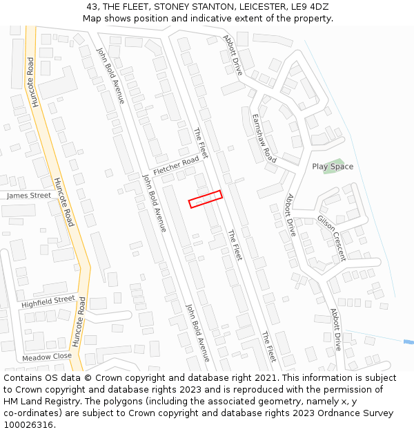 43, THE FLEET, STONEY STANTON, LEICESTER, LE9 4DZ: Location map and indicative extent of plot