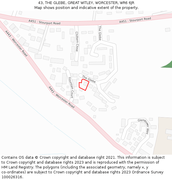 43, THE GLEBE, GREAT WITLEY, WORCESTER, WR6 6JR: Location map and indicative extent of plot