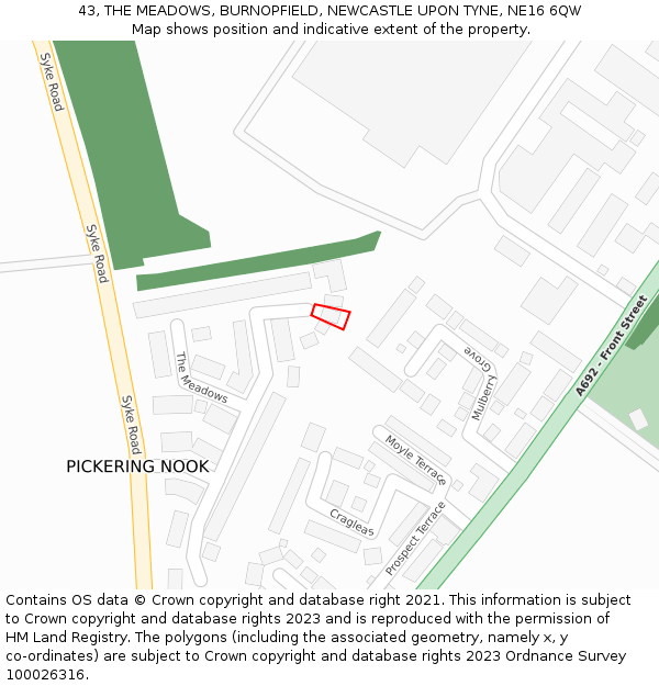 43, THE MEADOWS, BURNOPFIELD, NEWCASTLE UPON TYNE, NE16 6QW: Location map and indicative extent of plot