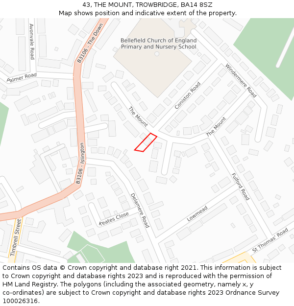 43, THE MOUNT, TROWBRIDGE, BA14 8SZ: Location map and indicative extent of plot