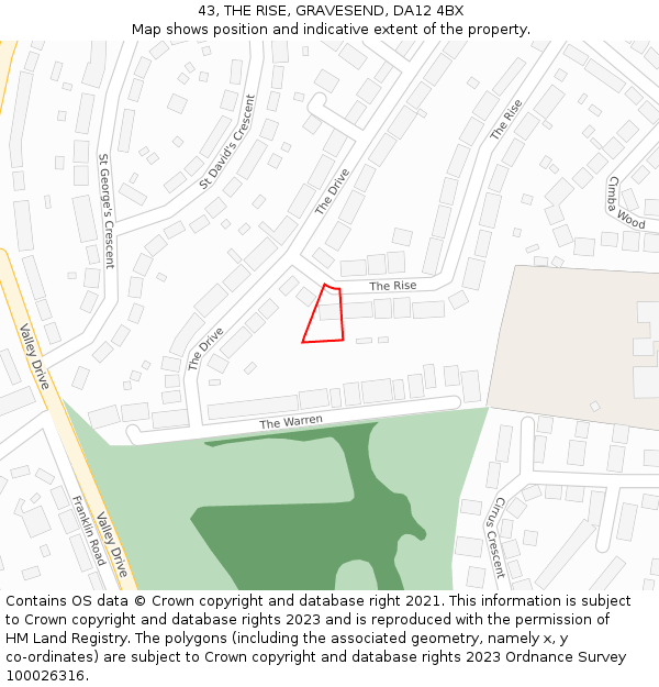 43, THE RISE, GRAVESEND, DA12 4BX: Location map and indicative extent of plot