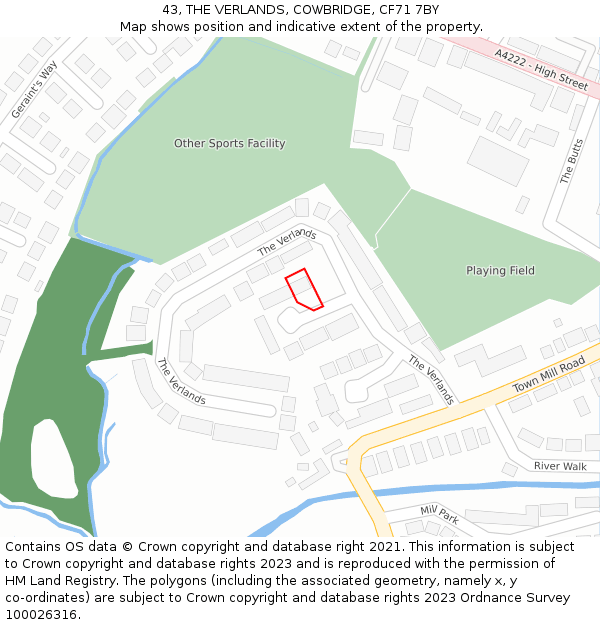 43, THE VERLANDS, COWBRIDGE, CF71 7BY: Location map and indicative extent of plot