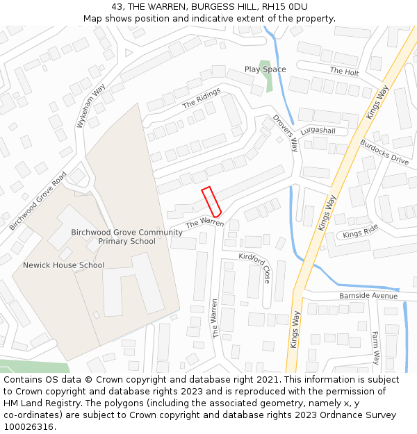 43, THE WARREN, BURGESS HILL, RH15 0DU: Location map and indicative extent of plot