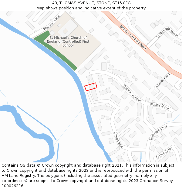 43, THOMAS AVENUE, STONE, ST15 8FG: Location map and indicative extent of plot