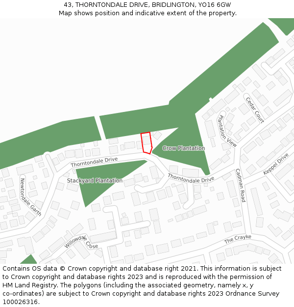 43, THORNTONDALE DRIVE, BRIDLINGTON, YO16 6GW: Location map and indicative extent of plot