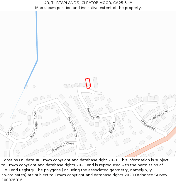 43, THREAPLANDS, CLEATOR MOOR, CA25 5HA: Location map and indicative extent of plot