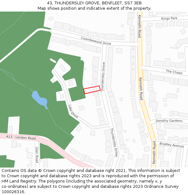 43, THUNDERSLEY GROVE, BENFLEET, SS7 3EB: Location map and indicative extent of plot
