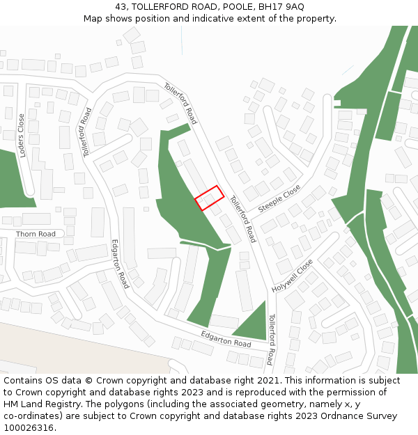 43, TOLLERFORD ROAD, POOLE, BH17 9AQ: Location map and indicative extent of plot