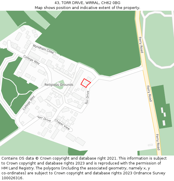 43, TORR DRIVE, WIRRAL, CH62 0BG: Location map and indicative extent of plot