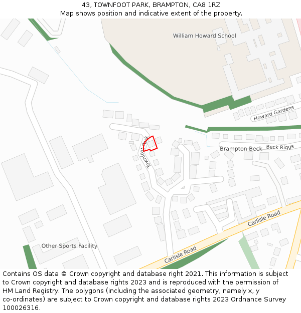 43, TOWNFOOT PARK, BRAMPTON, CA8 1RZ: Location map and indicative extent of plot