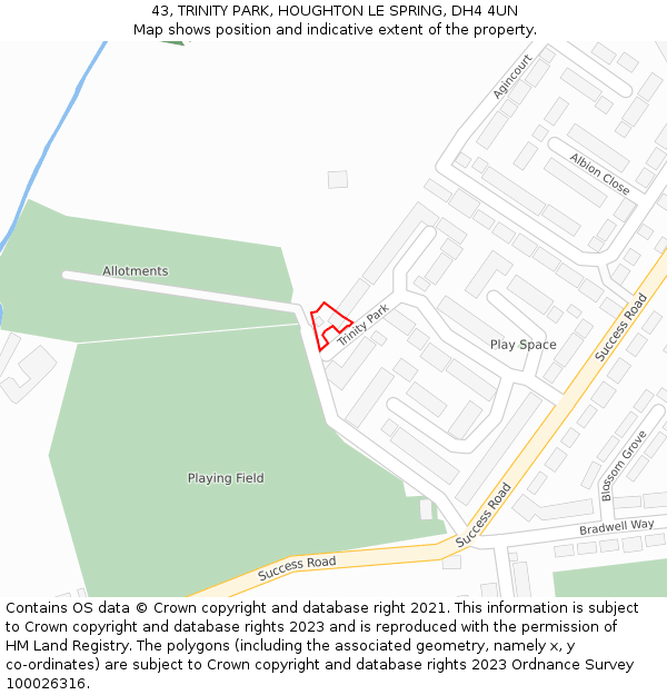 43, TRINITY PARK, HOUGHTON LE SPRING, DH4 4UN: Location map and indicative extent of plot