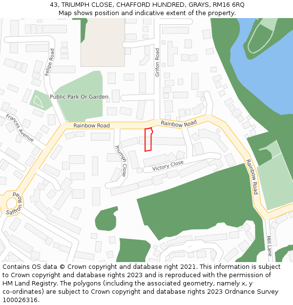 43, TRIUMPH CLOSE, CHAFFORD HUNDRED, GRAYS, RM16 6RQ: Location map and indicative extent of plot