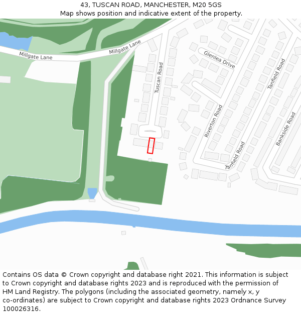 43, TUSCAN ROAD, MANCHESTER, M20 5GS: Location map and indicative extent of plot