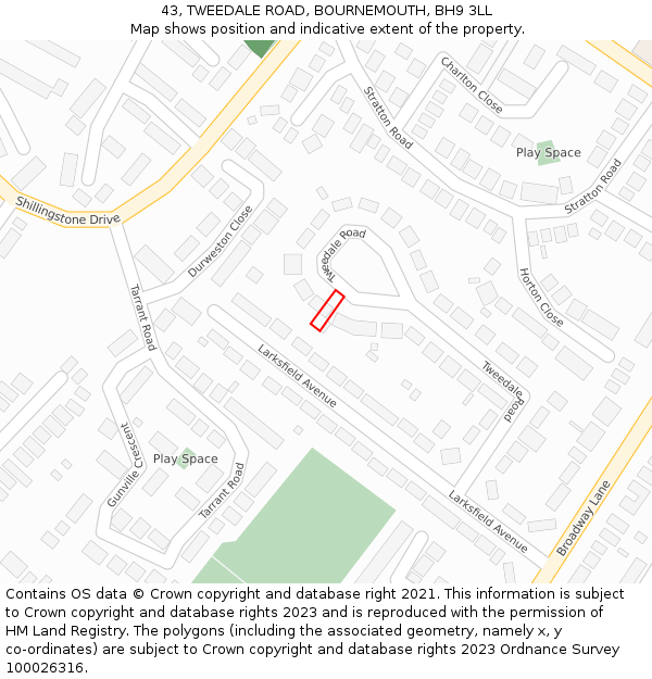 43, TWEEDALE ROAD, BOURNEMOUTH, BH9 3LL: Location map and indicative extent of plot