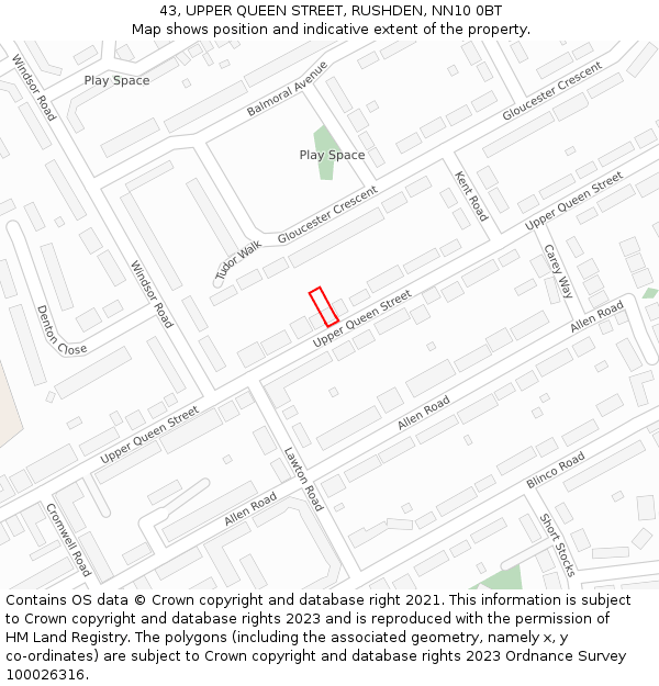 43, UPPER QUEEN STREET, RUSHDEN, NN10 0BT: Location map and indicative extent of plot