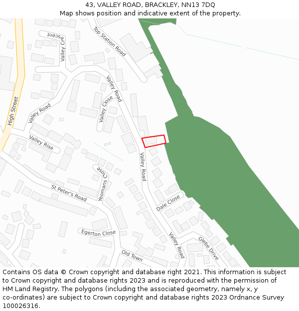 43, VALLEY ROAD, BRACKLEY, NN13 7DQ: Location map and indicative extent of plot
