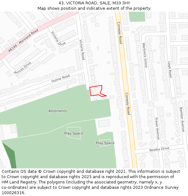 43, VICTORIA ROAD, SALE, M33 3HY: Location map and indicative extent of plot