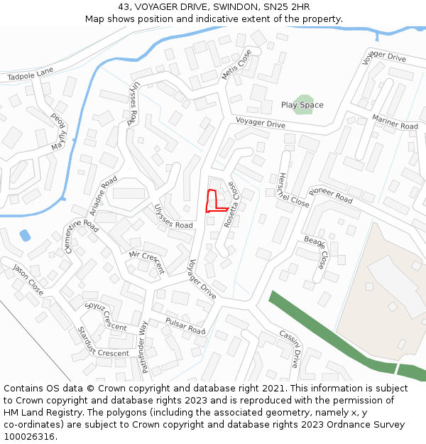 43, VOYAGER DRIVE, SWINDON, SN25 2HR: Location map and indicative extent of plot