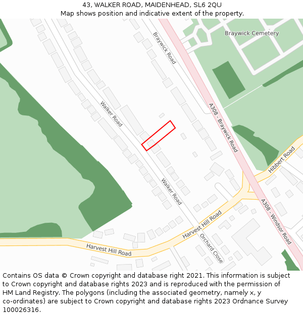 43, WALKER ROAD, MAIDENHEAD, SL6 2QU: Location map and indicative extent of plot