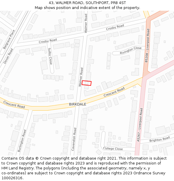 43, WALMER ROAD, SOUTHPORT, PR8 4ST: Location map and indicative extent of plot