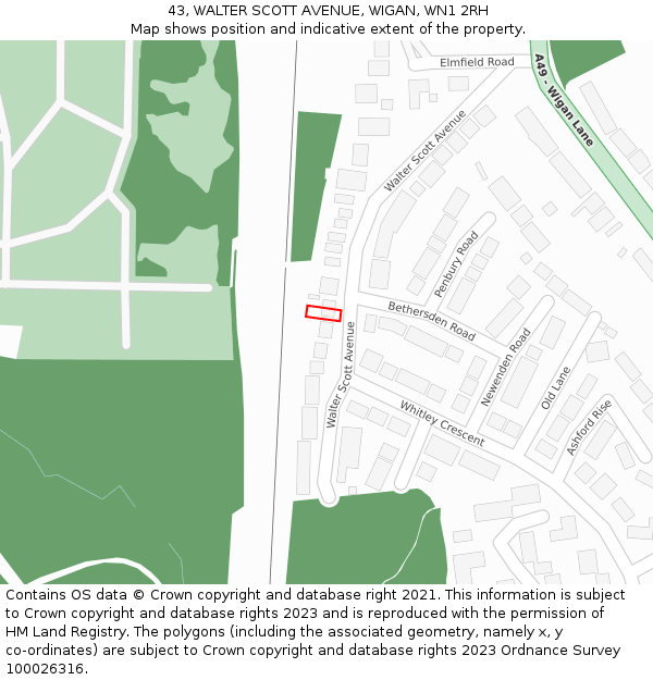 43, WALTER SCOTT AVENUE, WIGAN, WN1 2RH: Location map and indicative extent of plot