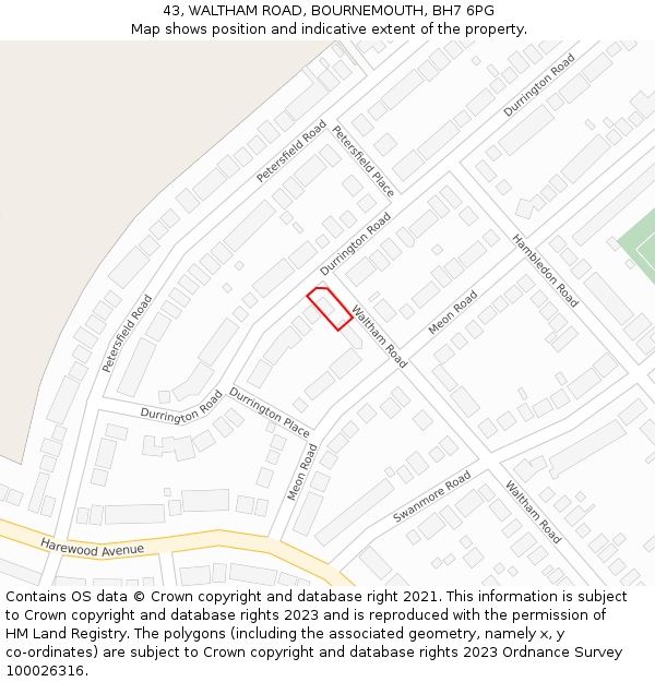 43, WALTHAM ROAD, BOURNEMOUTH, BH7 6PG: Location map and indicative extent of plot