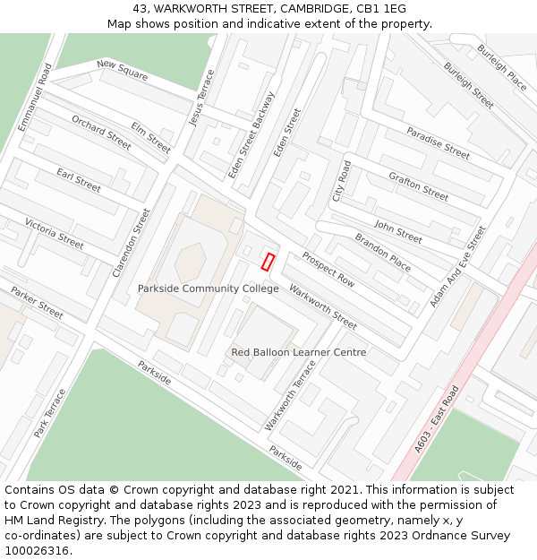 43, WARKWORTH STREET, CAMBRIDGE, CB1 1EG: Location map and indicative extent of plot