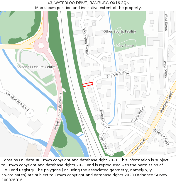 43, WATERLOO DRIVE, BANBURY, OX16 3QN: Location map and indicative extent of plot