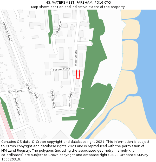 43, WATERSMEET, FAREHAM, PO16 0TG: Location map and indicative extent of plot