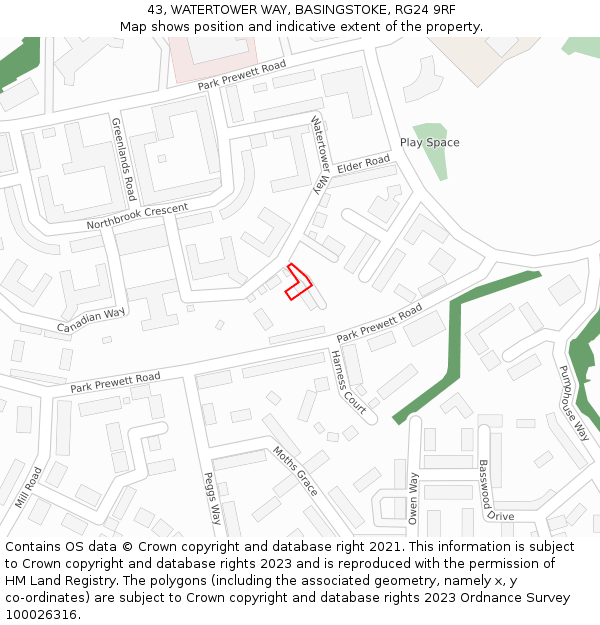 43, WATERTOWER WAY, BASINGSTOKE, RG24 9RF: Location map and indicative extent of plot