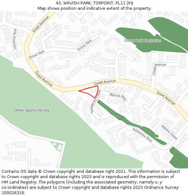 43, WAVISH PARK, TORPOINT, PL11 2HJ: Location map and indicative extent of plot