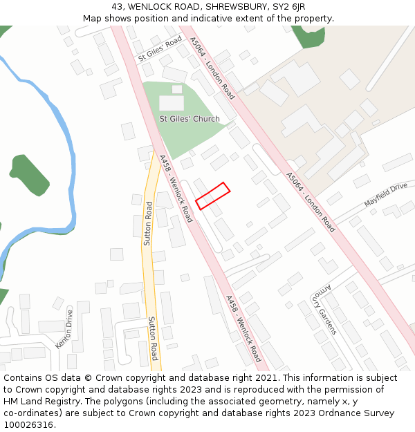43, WENLOCK ROAD, SHREWSBURY, SY2 6JR: Location map and indicative extent of plot