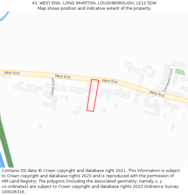 43, WEST END, LONG WHATTON, LOUGHBOROUGH, LE12 5DW: Location map and indicative extent of plot