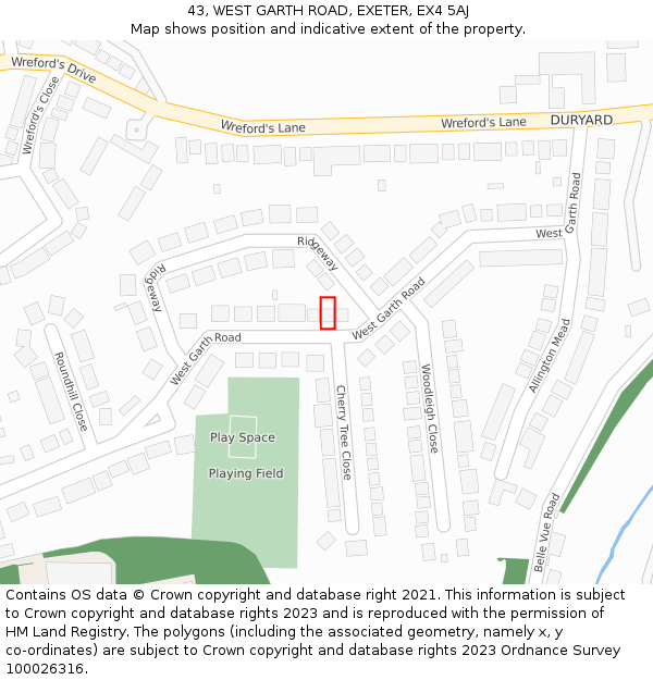 43, WEST GARTH ROAD, EXETER, EX4 5AJ: Location map and indicative extent of plot