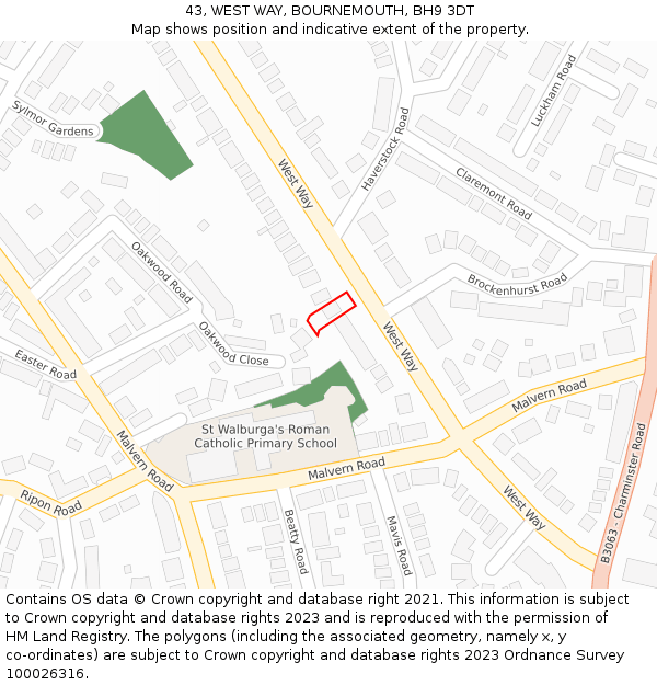 43, WEST WAY, BOURNEMOUTH, BH9 3DT: Location map and indicative extent of plot