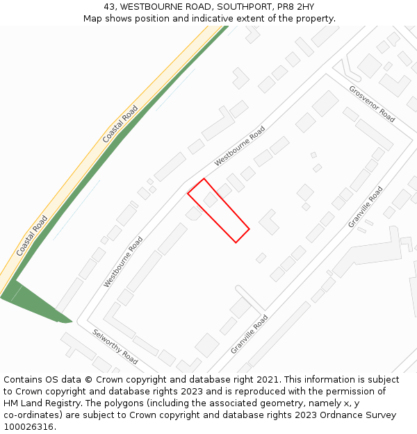 43, WESTBOURNE ROAD, SOUTHPORT, PR8 2HY: Location map and indicative extent of plot