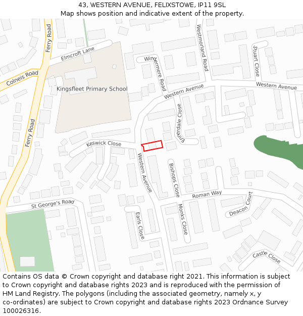 43, WESTERN AVENUE, FELIXSTOWE, IP11 9SL: Location map and indicative extent of plot